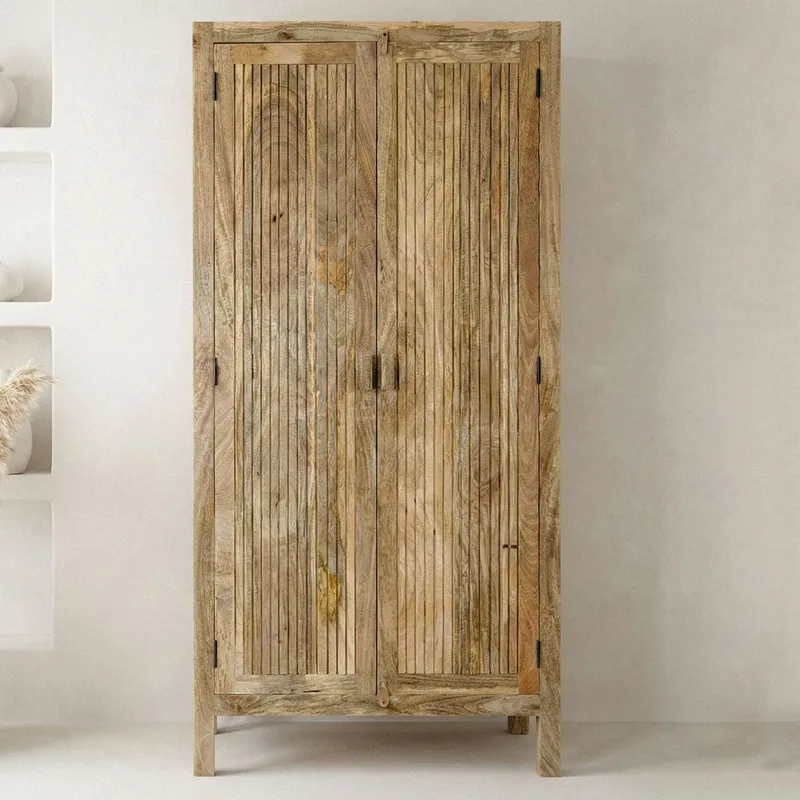 Livira oppbevaringsskap 90x187 cm ribbedesign landlig stil - naturbrun - Hus & oppussing - Kjøkken & bad - Kjøkken & vaskerom