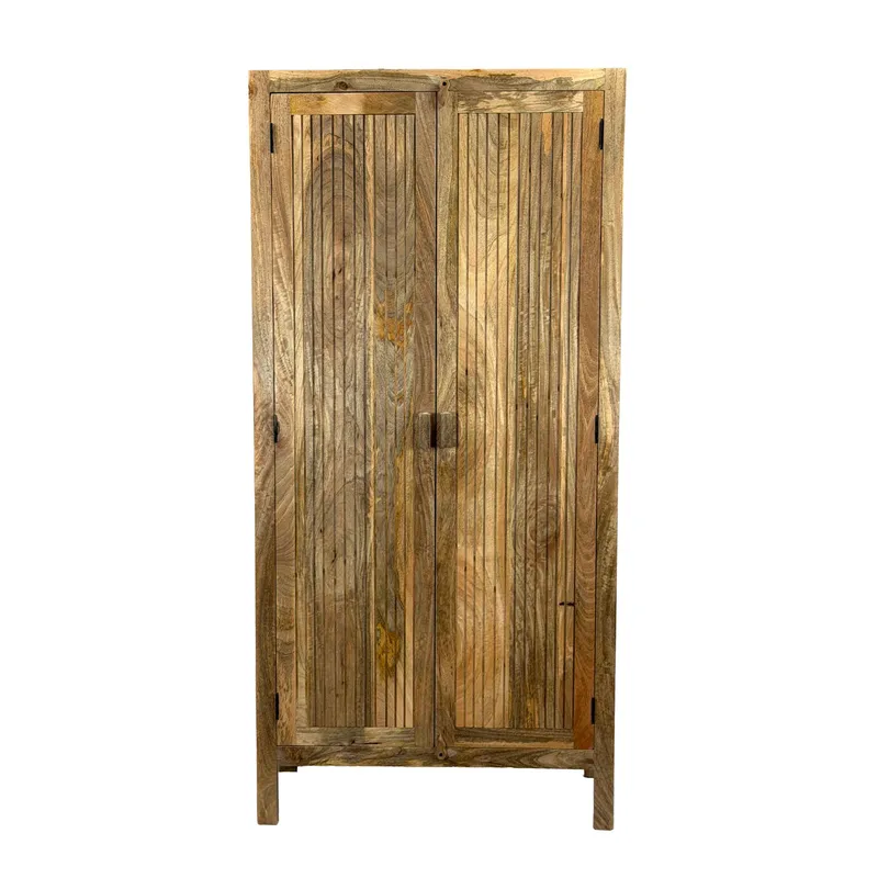 Livira oppbevaringsskap 90x187 cm ribbedesign landlig stil, naturbrun