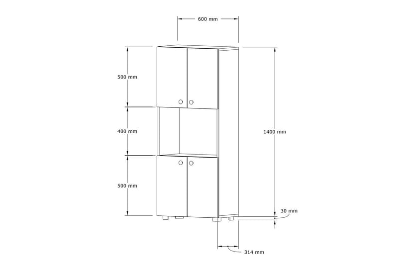 Rinorea Kjøkkenskap 60x140 cm - Hvit - Hus & oppussing - Kjøkken & bad - Kjøkken & vaskerom