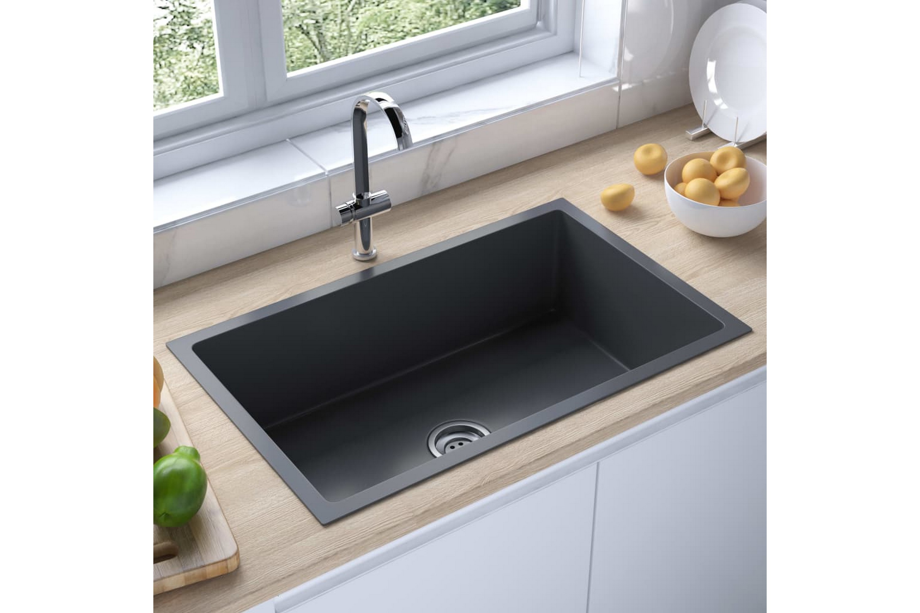 Håndlaget kjøkkenvask med sil svart rustfritt stål - Svart