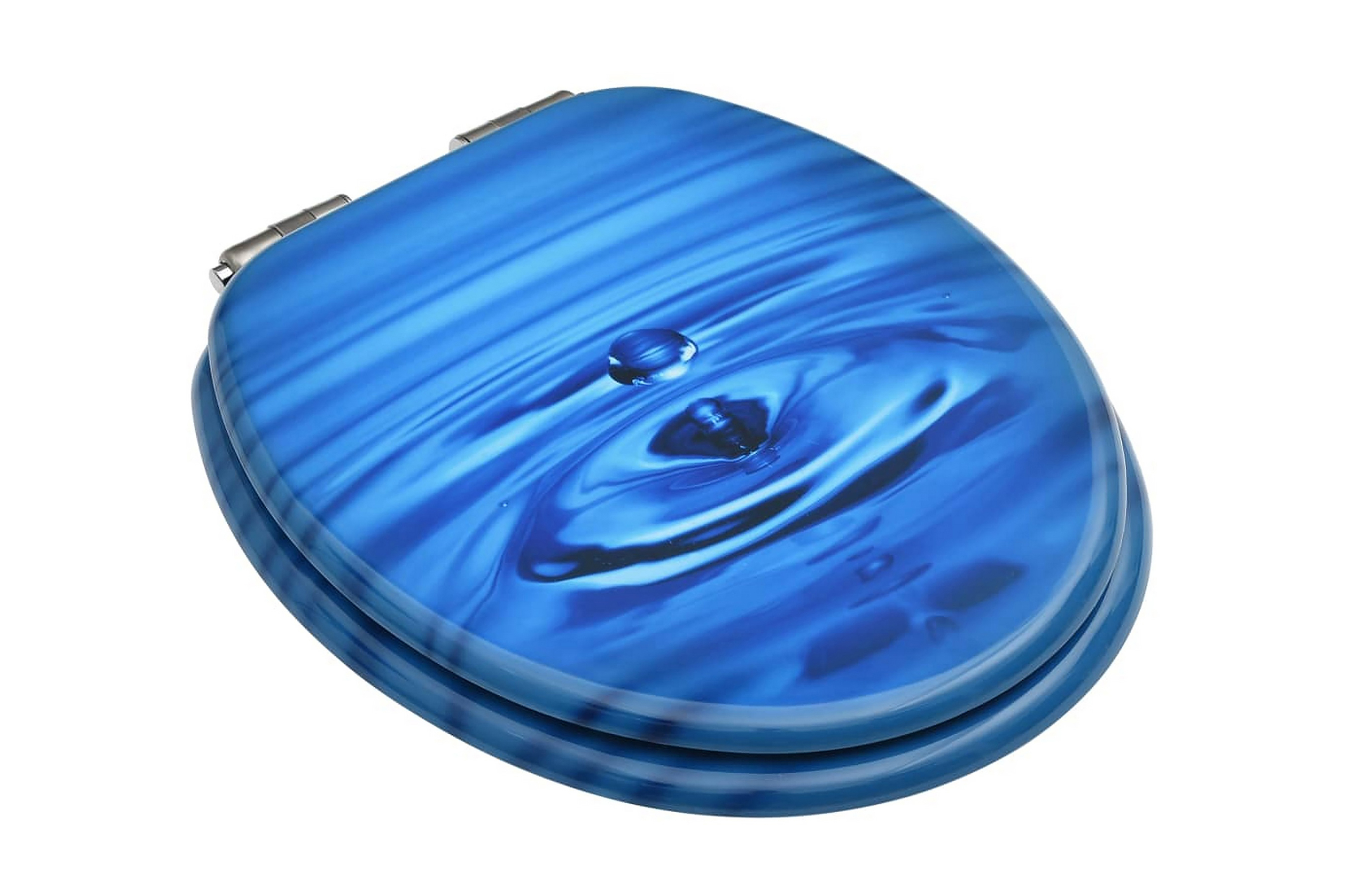 Toalettsete med myk lukkefunksjon MDF blå vanndråpe-design -