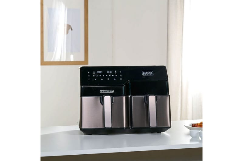 Air Fryer Black+Decker Dual Basket 2500W - Svart||Sølv - Husholdning - Kjøkkenmaskiner