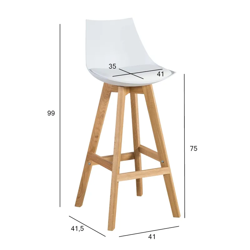 Barstol HOME4YOU Sonja 80x40xh85 cm, melamin med eikebark - hvit - Husholdning - Bar & vin - Barmøbler
