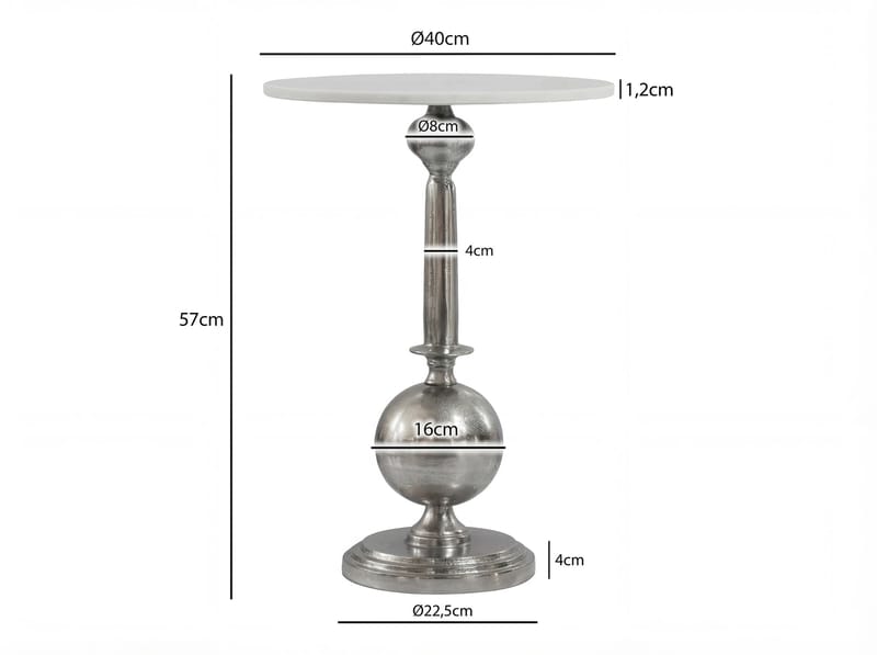 Derva rundt sidebord 40 cm med bordplate i ekte marmor - sølv og hvit - Husholdning - Bar & vin - Barmøbler
