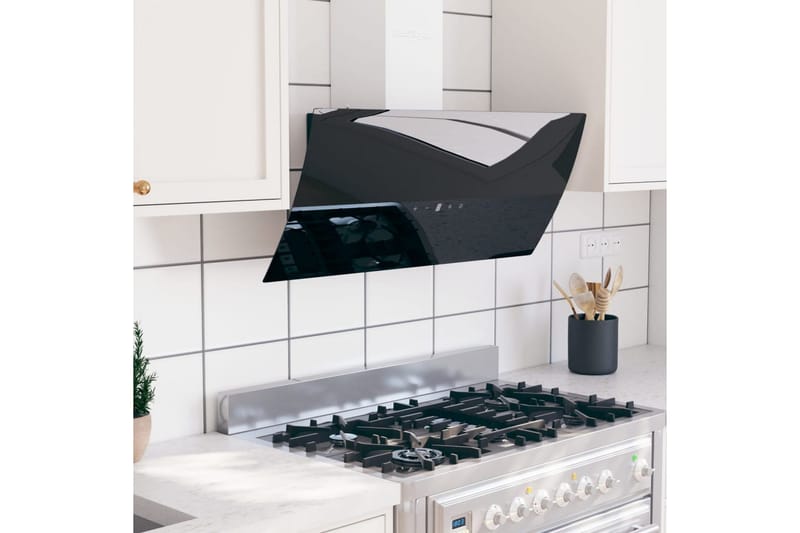 Vegghengt kjøkkenvifte 90 cm stål og herdet glass svart - Svart - Husholdning - Hvitevarer - Kjøkkenvifte & kjøkkenventilator - Veggmontert ventilator