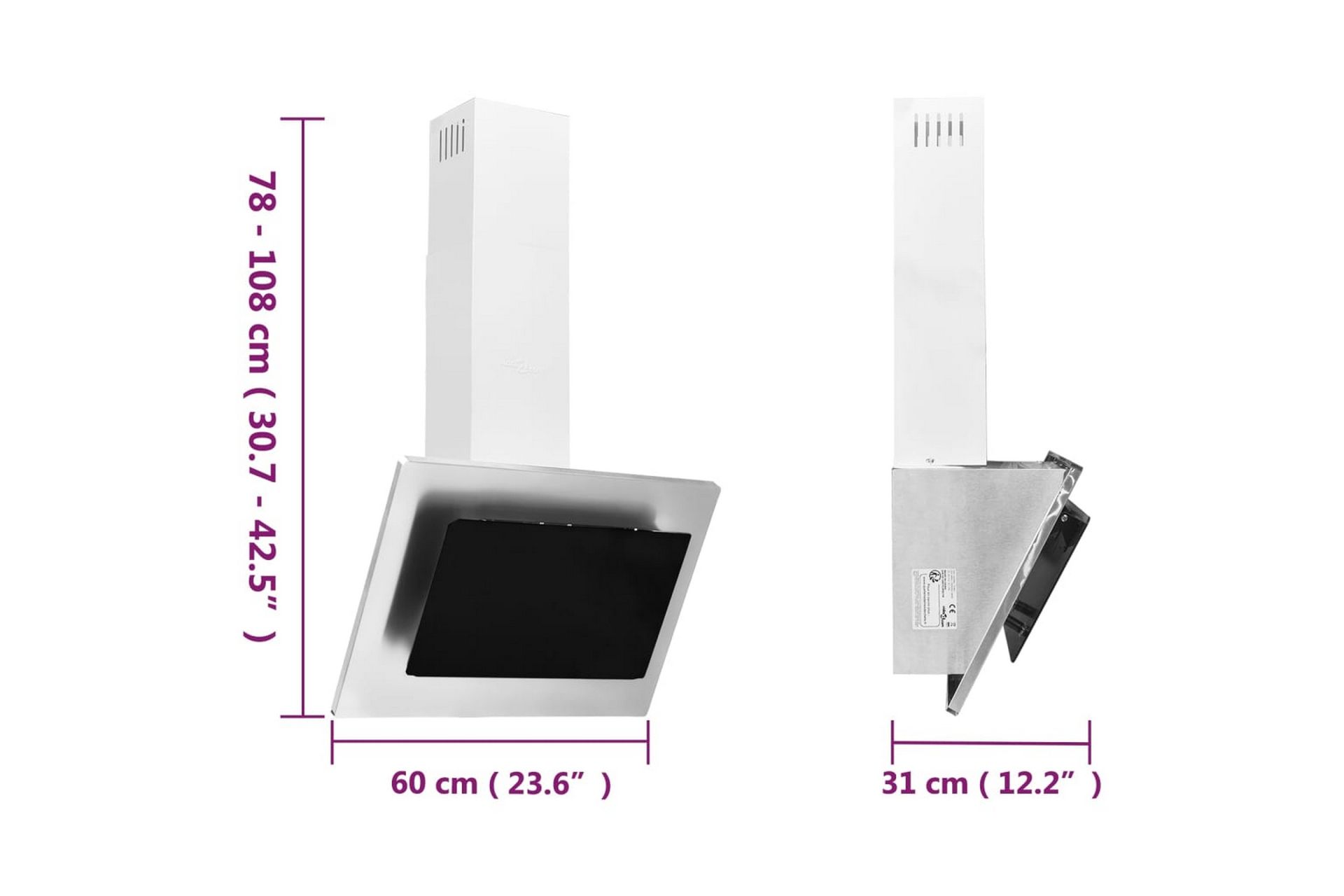 Vegghengt kjøkkenvifte 60 cm rustfritt stål herdet glass søl - Silver - Husholdning - Hvitevarer - Kjøkkenvifte & kjøkkenventilator - Veggmontert ventilator