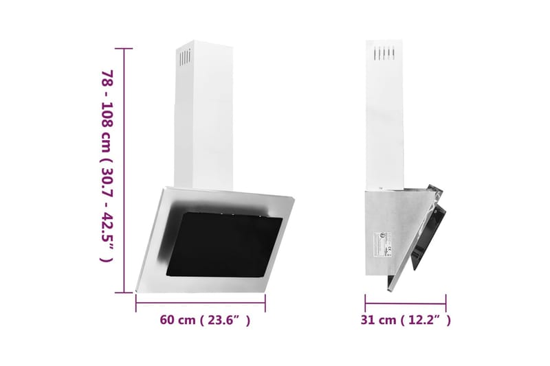 Vegghengt kjøkkenvifte 60 cm rustfritt stål herdet glass søl - Silver - Husholdning - Hvitevarer - Kjøkkenvifte & kjøkkenventilator - Veggmontert ventilator