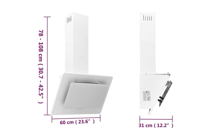 Vegghengt kjøkkenvifte 60 cm rustfritt stål og herdet glass - Hvit - Husholdning - Hvitevarer - Kjøkkenvifte & kjøkkenventilator - Veggmontert ventilator