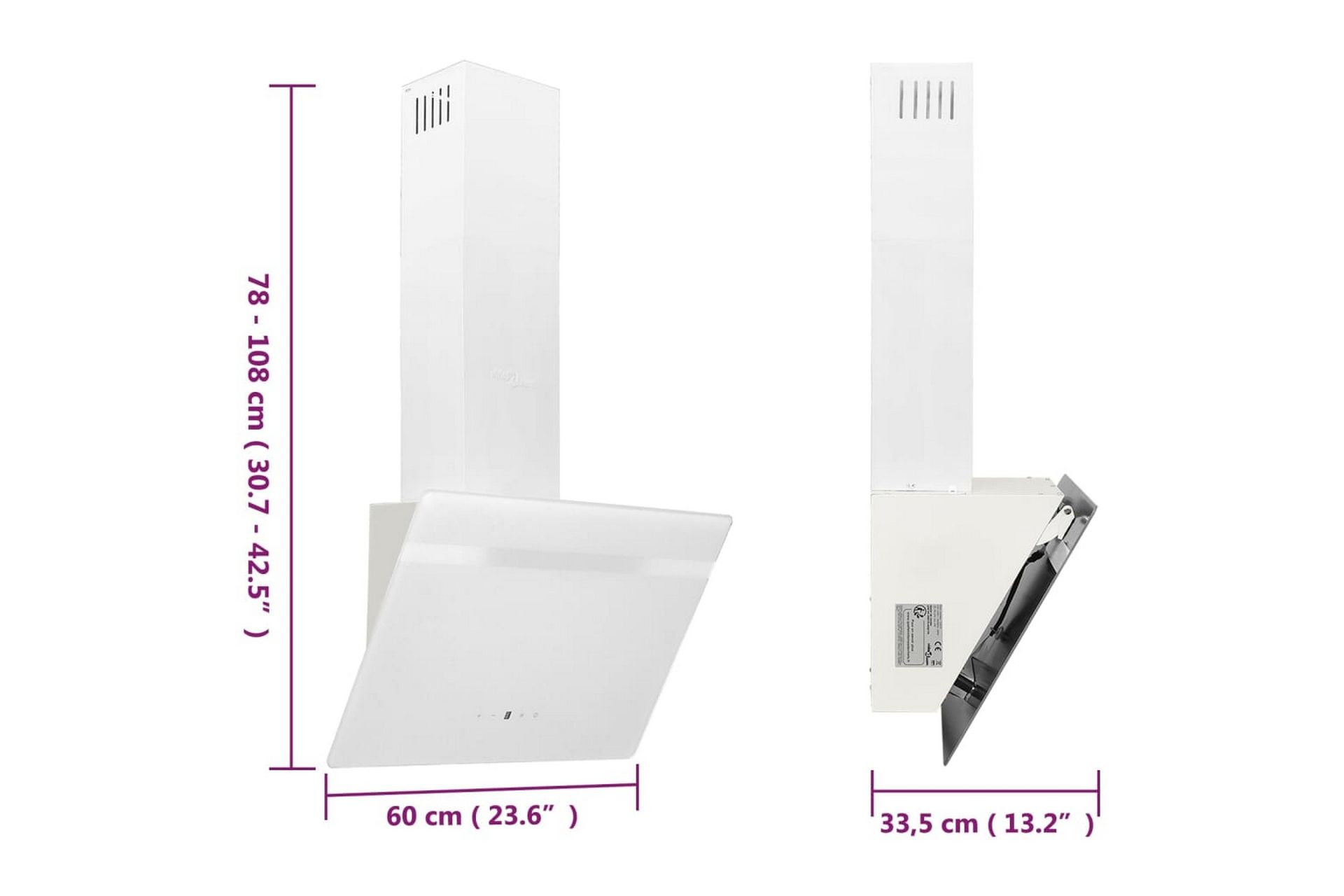 Vegghengt kjøkkenvifte 60 cm stål og herdet glass hvit - Hvit - Husholdning - Hvitevarer - Kjøkkenvifte & kjøkkenventilator - Veggmontert ventilator