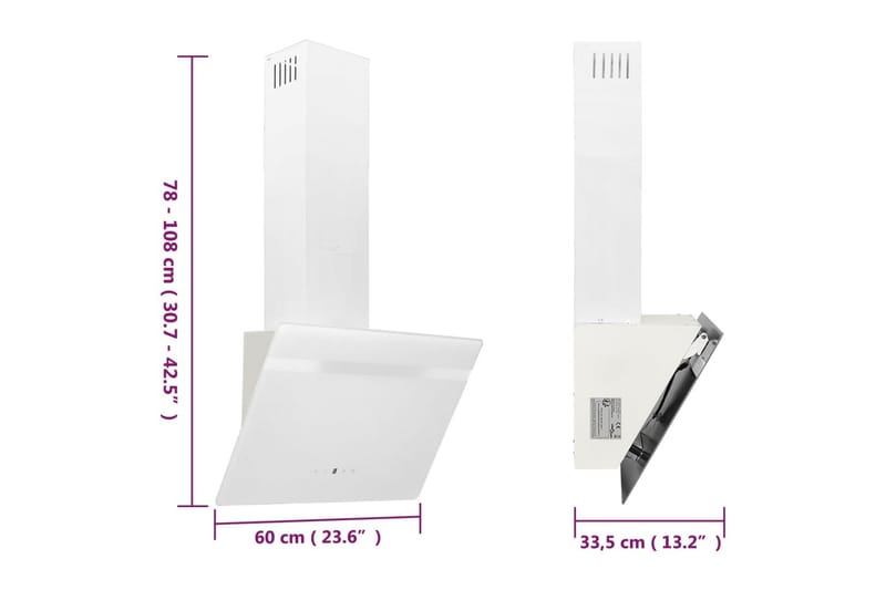 Vegghengt kjøkkenvifte 60 cm stål og herdet glass hvit - Hvit - Husholdning - Hvitevarer - Kjøkkenvifte & kjøkkenventilator - Veggmontert ventilator