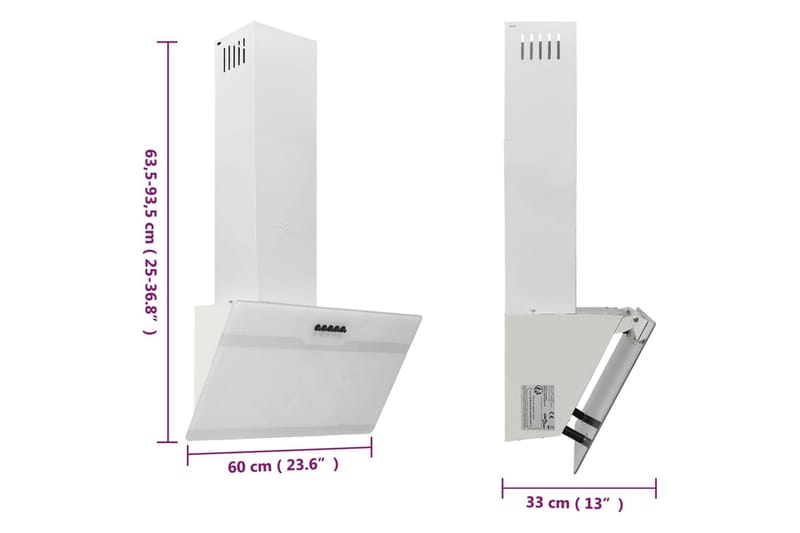 Vegghengt kjøkkenvifte 60 cm stål og herdet glass hvit - Hvit - Husholdning - Hvitevarer - Kjøkkenvifte & kjøkkenventilator - Veggmontert ventilator