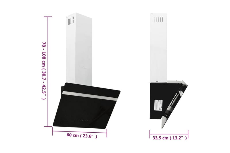 Vegghengt kjøkkenvifte 60 cm stål og herdet glass svart - Svart - Husholdning - Hvitevarer - Kjøkkenvifte & kjøkkenventilator - Veggmontert ventilator