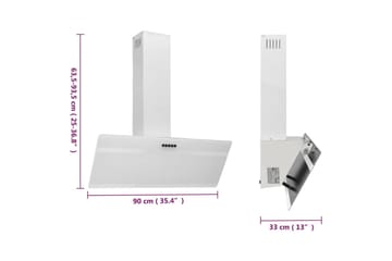 Vegghengt kjøkkenvifte 90 cm stål og herdet glass hvit - Hvit - Husholdning - Hvitevarer - Kjøkkenvifte & kjøkkenventilator - Veggmontert ventilator