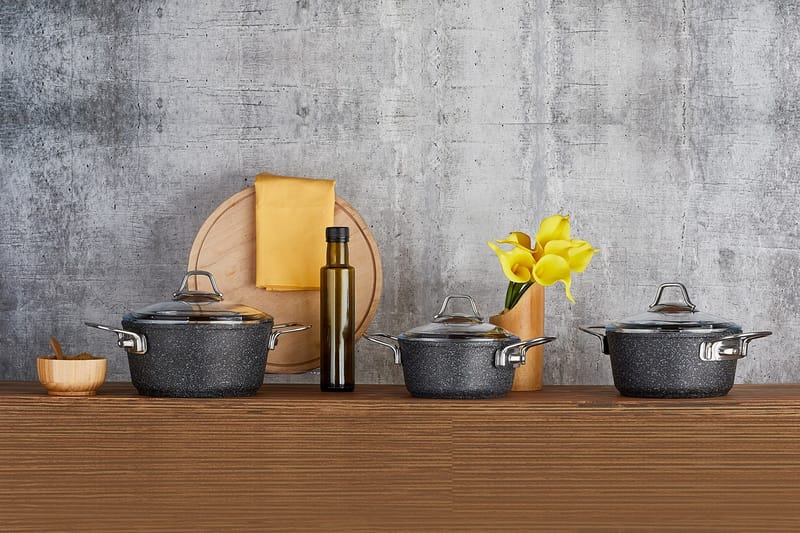 Grytesett 6-pk, Svart/Sølv