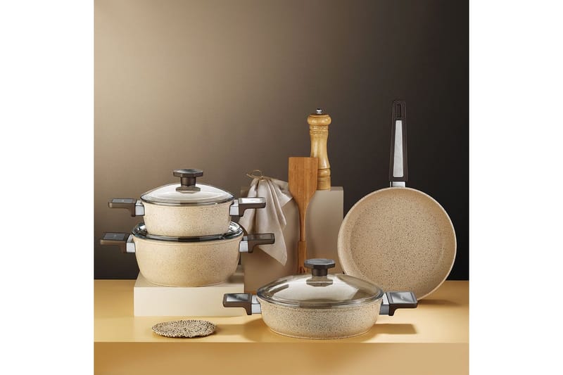 Pottesett (7 deler) Lenor 10 Svart - Svart - Husholdning - Matlaging & Baking - Gryter & kasseroller - Stekepanne