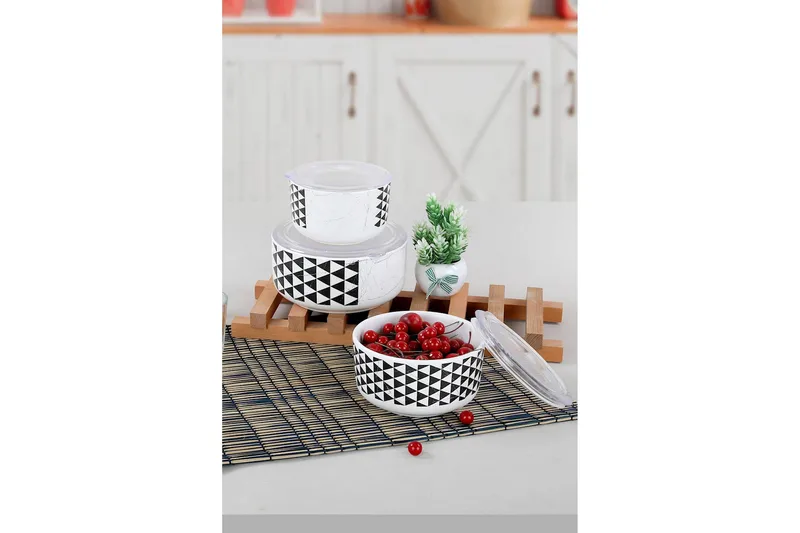 Oppbevaringsbokser 6-pk - Hvit/Svart - Husholdning - Matlaging & Baking - Kjøkkenutstyr - Bokser & syltetøyglass