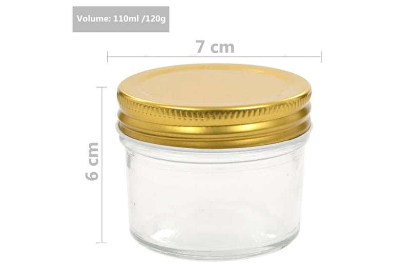 Syltetøyglass med gullokk 48 stk 110 ml - Oppbevaringskrukke - Oppbevaring til småting - Bokser & syltetøyglass