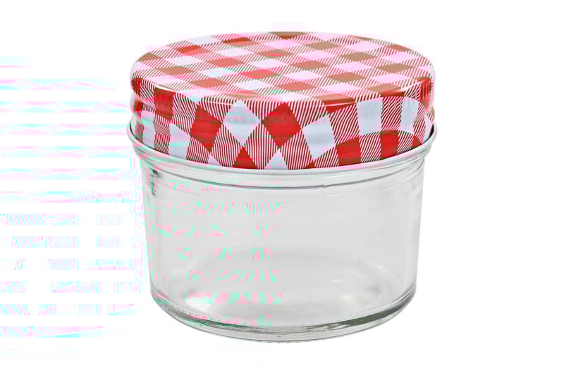 Syltetøyglass med hvite og røde lokk 24 stk 110 ml - Husholdning - Matlaging & Baking - Kjøkkenutstyr - Bokser & syltetøyglass