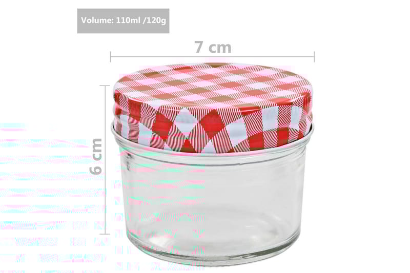 Syltetøyglass med hvite og røde lokk 48 stk 110 ml - Husholdning - Matlaging & Baking - Kjøkkenutstyr - Bokser & syltetøyglass