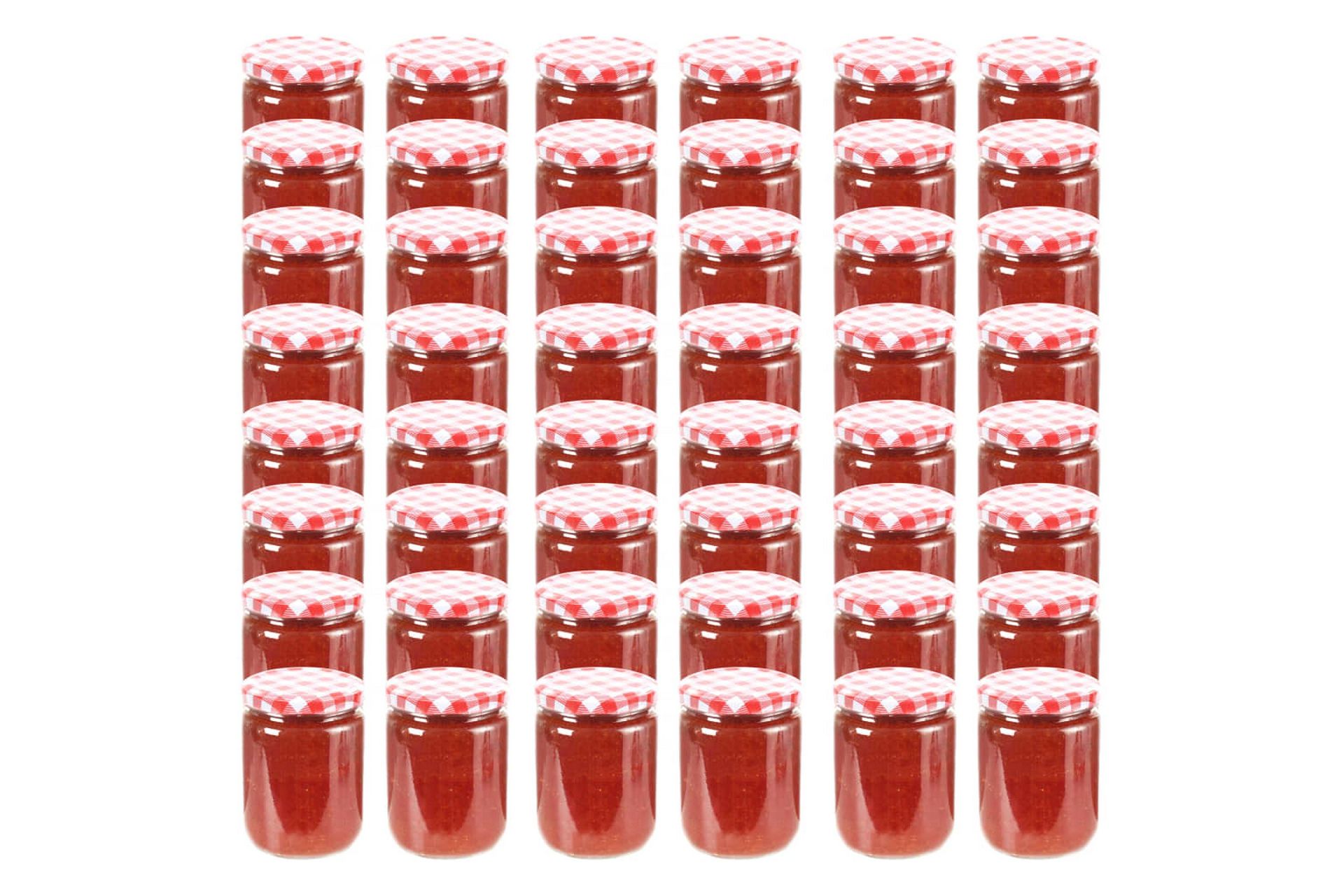 Syltetøyglass med hvite og røde lokk 48 stk 230 ml - Husholdning - Matlaging & Baking - Kjøkkenutstyr - Bokser & syltetøyglass