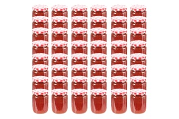 Syltetøyglass med hvite og røde lokk 48 stk 230 ml - Husholdning - Matlaging & Baking - Kjøkkenutstyr - Bokser & syltetøyglass