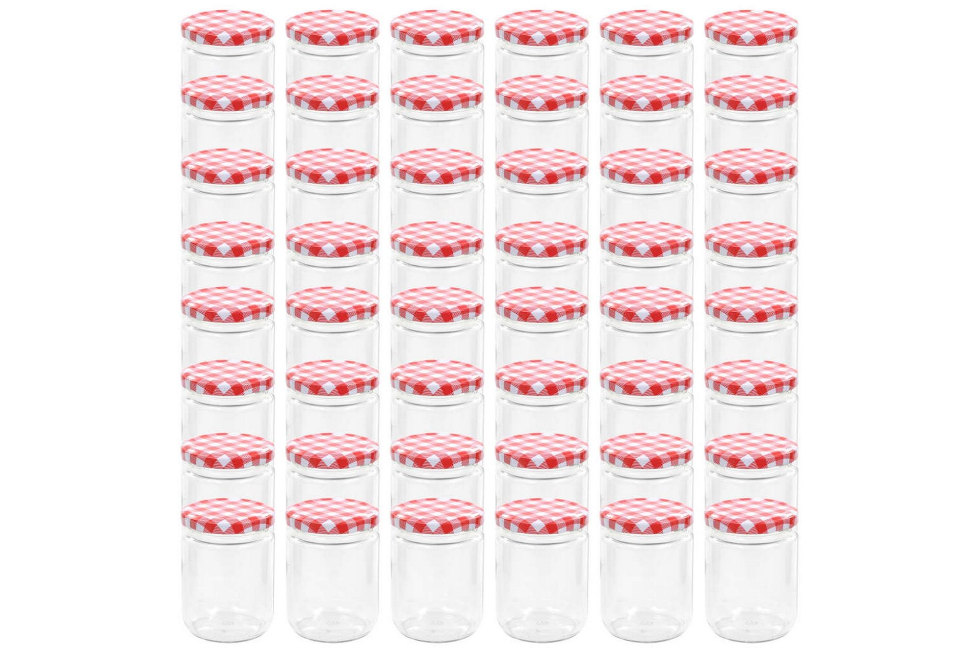 Syltetøyglass med hvite og røde lokk 48 stk 230 ml - Husholdning - Matlaging & Baking - Kjøkkenutstyr - Bokser & syltetøyglass