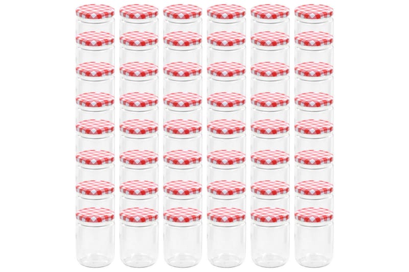 Syltetøyglass med hvite og røde lokk 48 stk 230 ml - Husholdning - Matlaging & Baking - Kjøkkenutstyr - Bokser & syltetøyglass