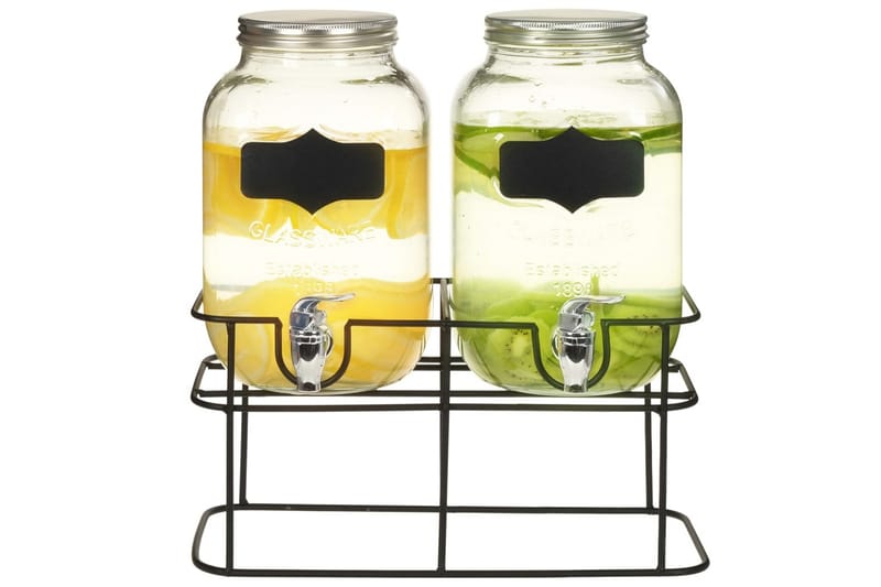 Drikkedispensere 2 stk med stativ 2 x 4 L glass - Gjennomsiktig - Øvrige kjøkkeredskap - Kjøkkenutstyr