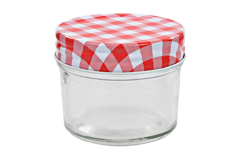 Syltetøyglass med hvite og røde lokk 24 stk 110 ml - Oppbevaring til småting - Oppbevaringskrukke - Bokser & syltetøyglass
