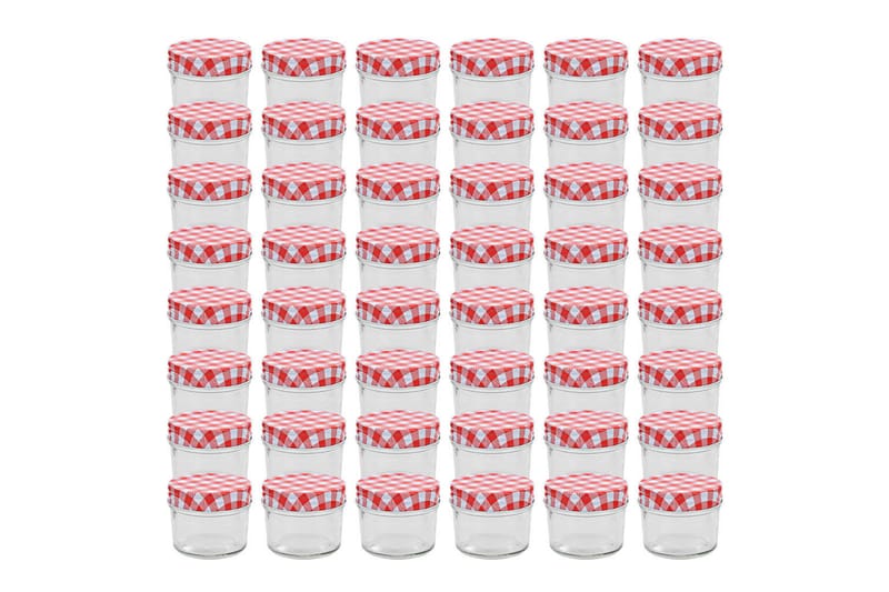 Syltetøyglass med hvite og røde lokk 48 stk 110 ml - Oppbevaringskrukke - Oppbevaring til småting - Bokser & syltetøyglass