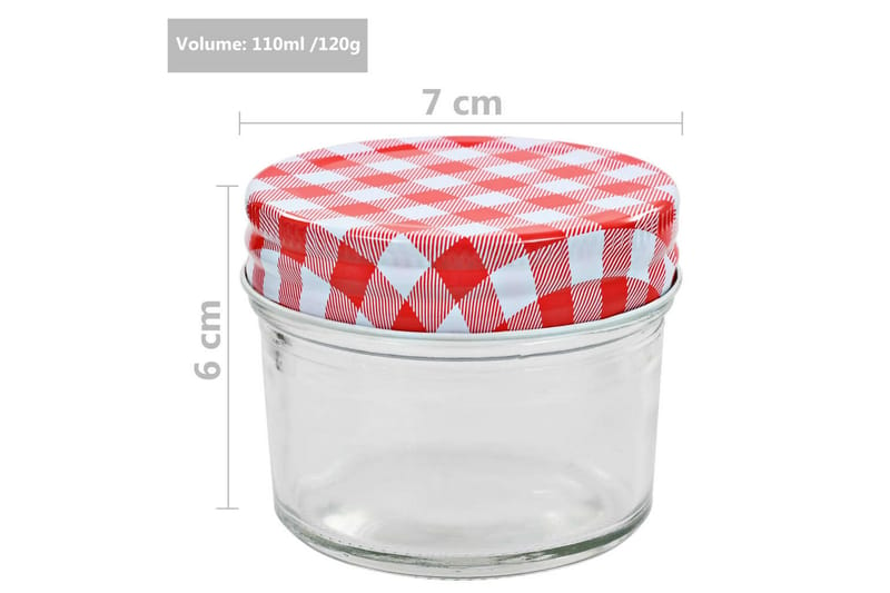 Syltetøyglass med hvite og røde lokk 48 stk 110 ml - Oppbevaringskrukke - Oppbevaring til småting - Bokser & syltetøyglass