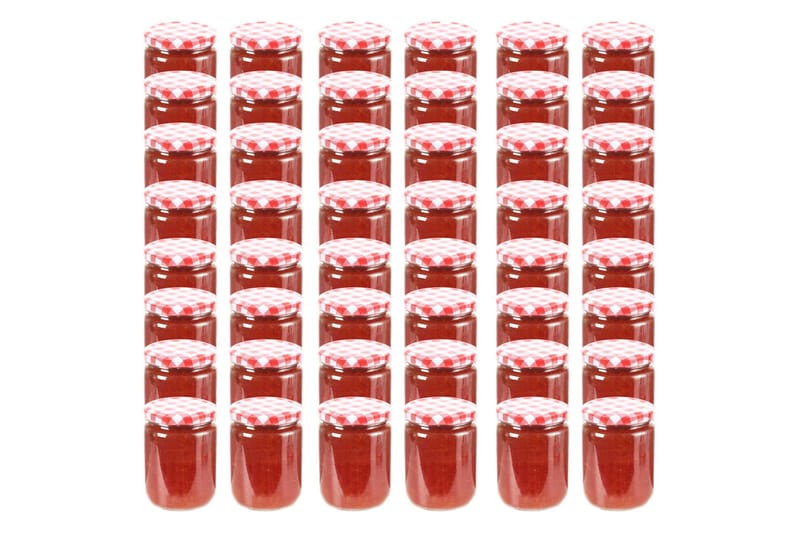 Syltetøyglass med hvite og røde lokk 48 stk 230 ml - Oppbevaringskrukke - Oppbevaring til småting - Bokser & syltetøyglass