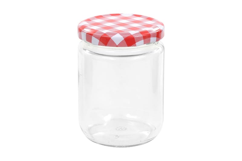 Syltetøyglass med hvite og røde lokk 48 stk 230 ml - Oppbevaring til småting - Bokser & syltetøyglass - Oppbevaringskrukke