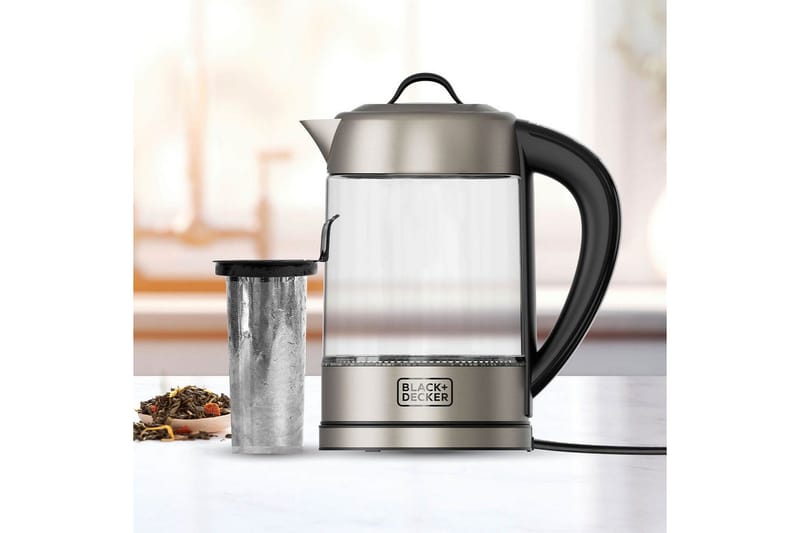 Vannkoker Black+Decker i Glass med Te-filter 1.7L - Sølv - Husholdning - Matlaging & Baking - Kjøkkenutstyr