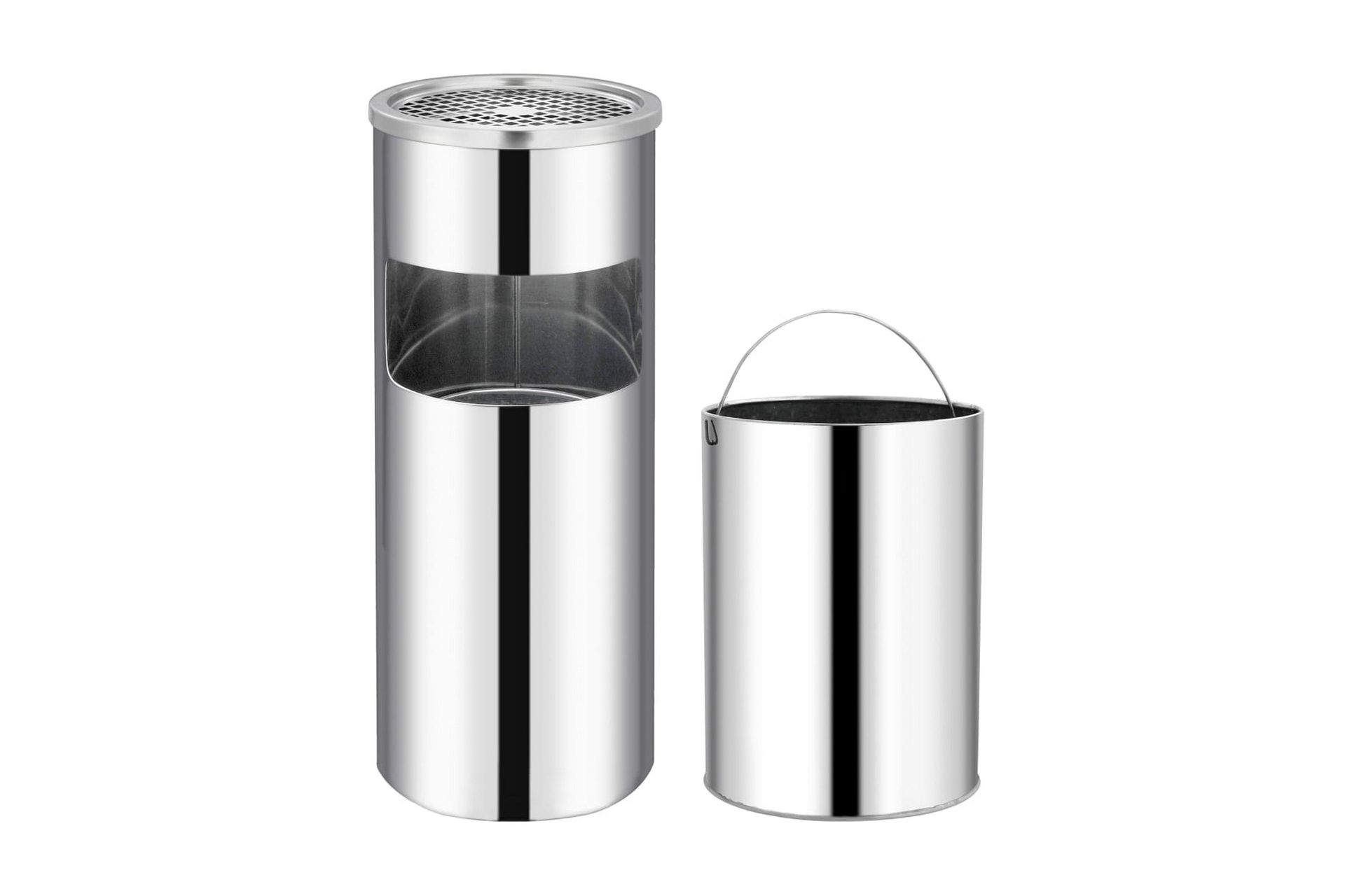 Søppelkasse med askebeger 30 L rustfritt stål - Silver - Husholdning - Rengjøring & klespleie - Kildesortering & avfallshåndtering