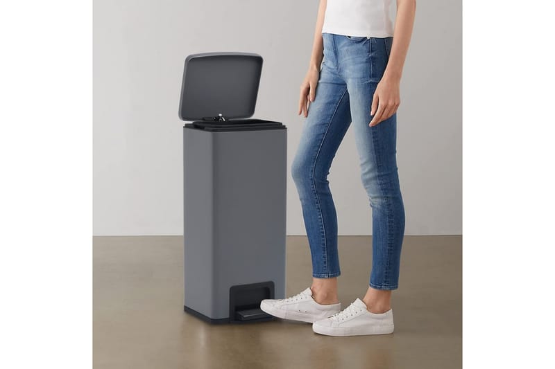 Søppelkasse pedal anti-fingeravtrykk 30L grå rustfritt stål - Grå - Husholdning - Rengjøring & klespleie - Kildesortering & avfallshåndtering