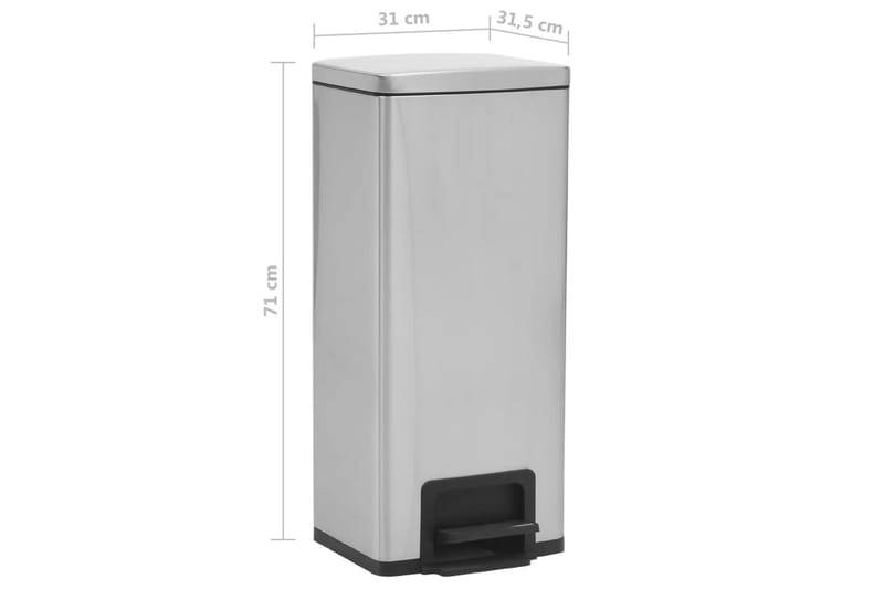 Søppelkasse pedal anti-fingeravtrykk 30L sølv rustfritt stål - Silver - Husholdning - Rengjøring & klespleie - Kildesortering & avfallshåndtering