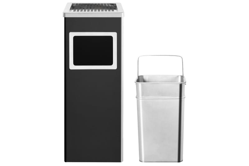 Søppelkasse med askebeger 36 L stål svart - Svart - Søppelbøtte & papirkurv