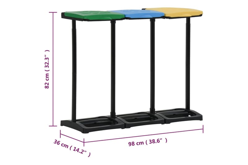 Søppelposestativer med lokk 240-330 L flerfarget PP - Flerfarget - Kildesortering & avfallshåndtering