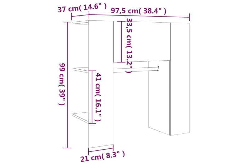 beBasic Gangskap brun eik 97,5x37x99 cm konstruert tre - Brun - Oppbevaring - Klesoppbevaring - Stumtjener - Klesstativ