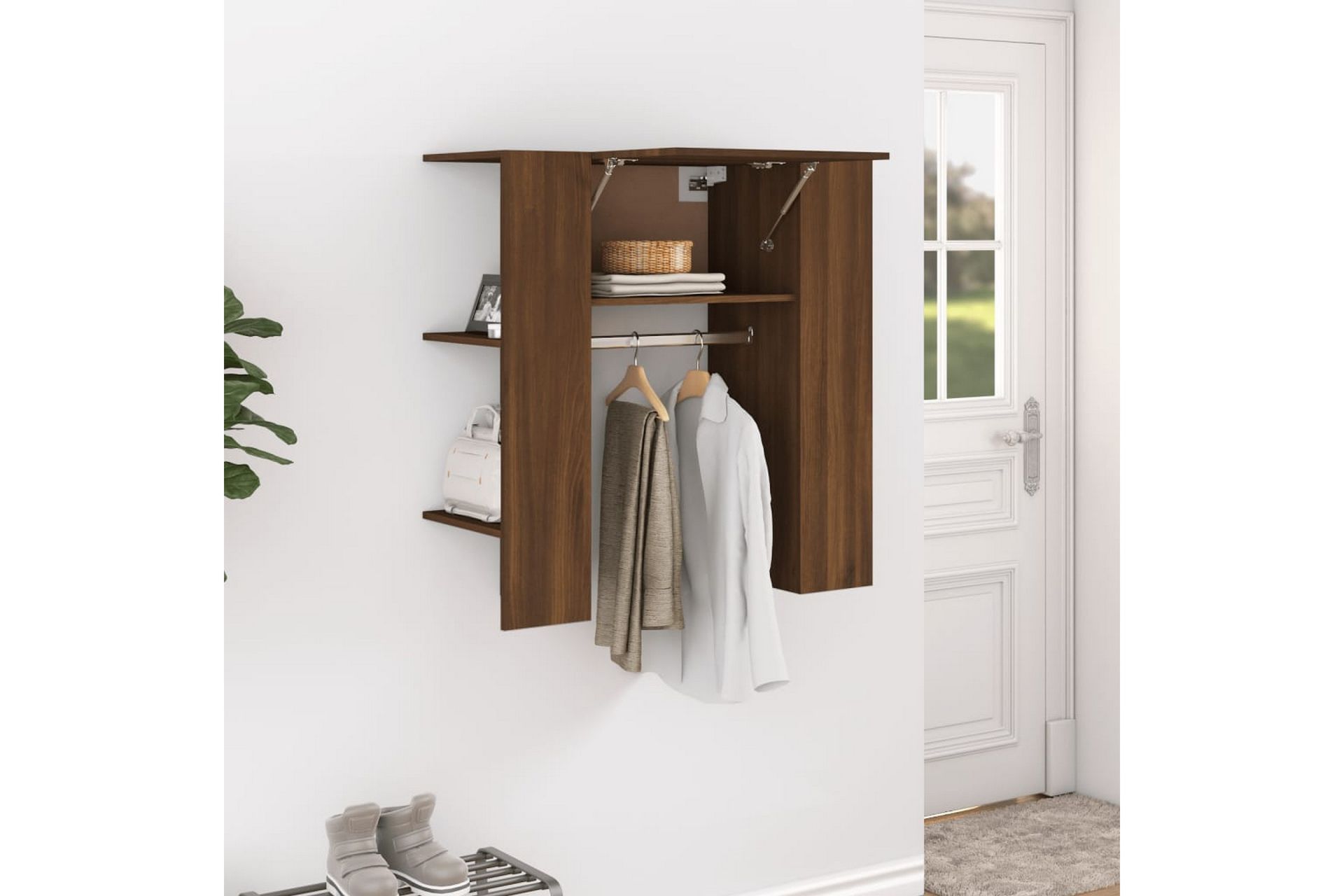 beBasic Gangskap brun eik 97,5x37x99 cm konstruert tre - Brun - Oppbevaring - Klesoppbevaring - Stumtjener - Klesstativ