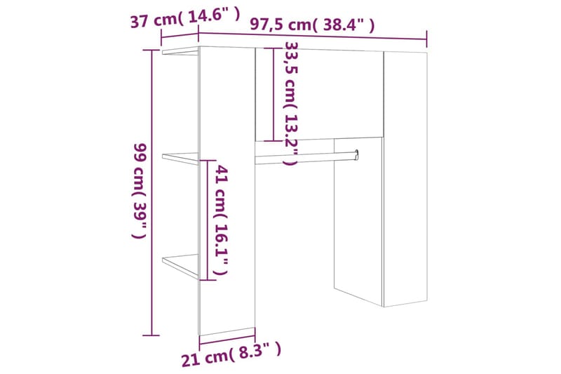 beBasic Gangskap røkt eik 97,5x37x99 cm konstruert tre - Brun - Oppbevaring - Klesoppbevaring - Stumtjener - Klesstativ