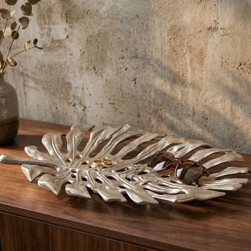 Ivora dekorasjonsskål Monstera i aluminium - sølv - Husholdning - Servering & borddekking - Brikker & tallerkener