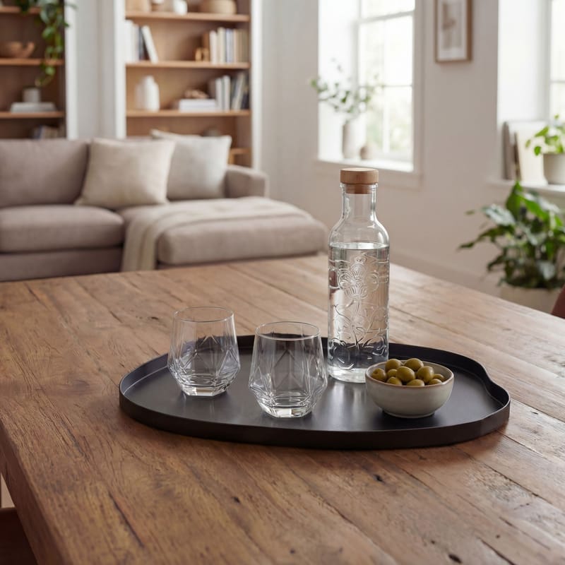 Ralven dekorasjonsfat 50 cm i metall med organisk design - matt svart - Husholdning - Servering & borddekking - Brikker & tallerkener
