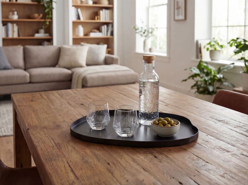 Ralven dekorasjonsfat 50 cm i metall med organisk design - matt svart - Husholdning - Servering & borddekking - Brikker & tallerkener