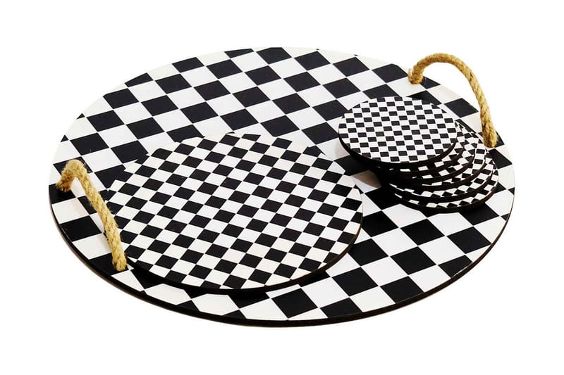 Trebrett & Glassunderlegg 8-pk, Svart/Hvit