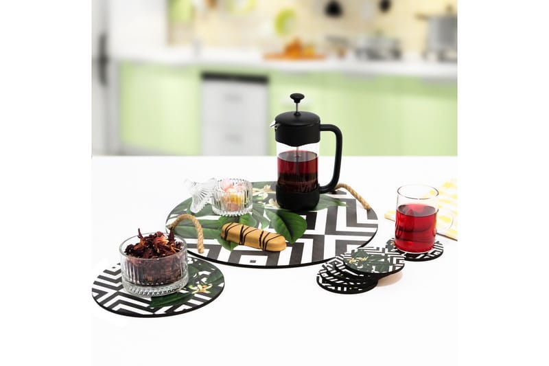 Trebrett & glassunderlegg 8-pk - Flerfarget - Husholdning - Servering & borddekking - Brikker & tallerkener - Serveringsbrett