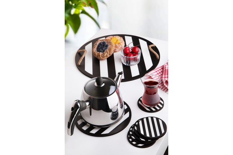 Trebrett & Glassunderlegg 8-pk - Svart/Hvit - Husholdning - Servering & borddekking - Brikker & tallerkener - Serveringsbrett