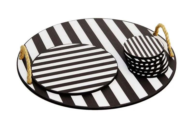 Trebrett & Glassunderlegg 8-pk, Svart/Hvit