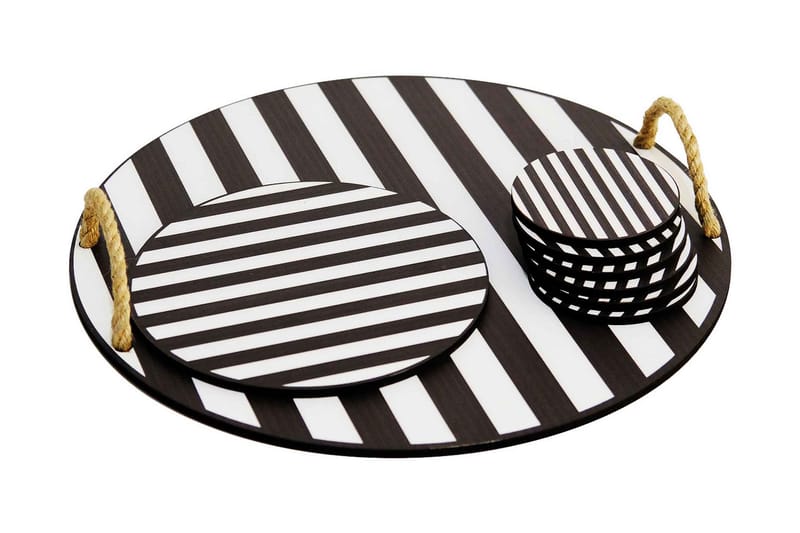 Trebrett & Glassunderlegg 8-pk, Svart/Hvit